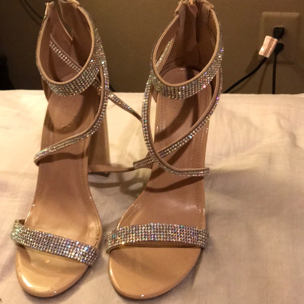 Tan sparkly heels